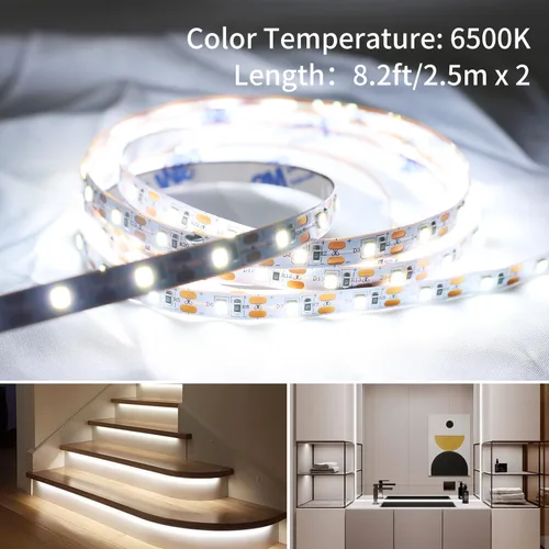 Vista 2 de Tira de luz LED USB de 6500 K con caja de batería, tira de luces blancas de luz diurna de 16.4 pies para debajo del gabinete, cortables