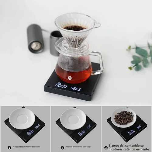 Vista 8 de Báscula de Café TIMEMORE Basic 2.0, Báscula Electrónica de Espresso con Temporizador, 2000 Gramos y Tasa de Flujo de Agua con Función