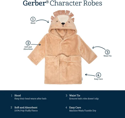 Vista 5 de Gerber Unisex Baby Hooded Animal Character Bathrobe