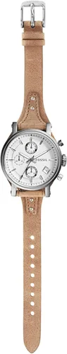 Vista 5 de Fossil Reloj de cuarzo con cronógrafo de acero inoxidable y cuero para mujer