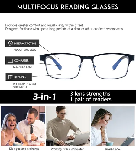Vista 4 de SKYOAK Paquete de 2 lentes de lectura duraderos progresivos multienfoque para hombre, bloqueo de luz azul, lector de computadora