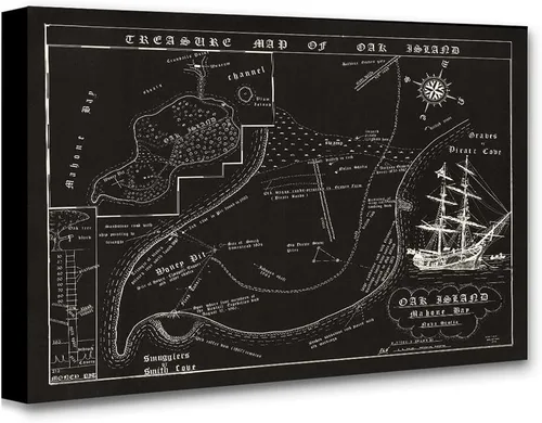 Vista 7 de 1974 Mapa de Fred Nolan del Tesoro de la Isla de Oak, Nueva Escocia, Canadá - Impreso Artístico Enmarcado de 11x14 – Gran Pieza de Diseño
