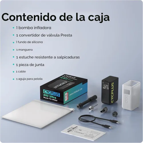 Vista 8 de CYCPLUS AS2 Bomba de Bicicleta Ultra Pequeña con Manómetro, Mini Bomba Eléctrica Máx 120 PSI, Parada Automática, con Válvula Presta y Schrader