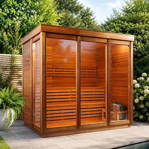 Vista 9 de Sauna al aire libre para 2-3 personas, kit tradicional de sauna de cubo