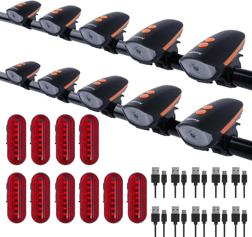 Vista 7 de Kunhe Rechargeable Bicycle Front and Rear Lights with Horn 1200mah Battery 120dB Bicycle Bell 150 lumens 3 Light Modes 5 Horn Modes Suitable for