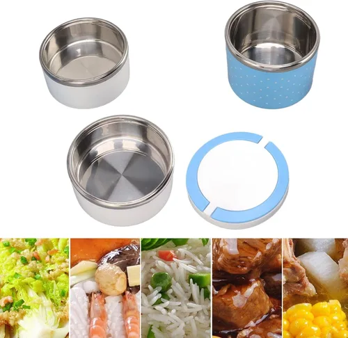 Vista 5 de Tarro de comida aislado al vacío para comida caliente, de triple capa, reutilizable, de acero inoxidable, a prueba de fugas, almacenamiento