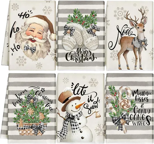 Vista 18 de Hosuly 6 Piezas Toallas de Cocina Navideñas Afroamericanas Paños de Platos de Santa Negro Toallas de Mano Navideñas Negras y Rojas Santa Ángel Acebo