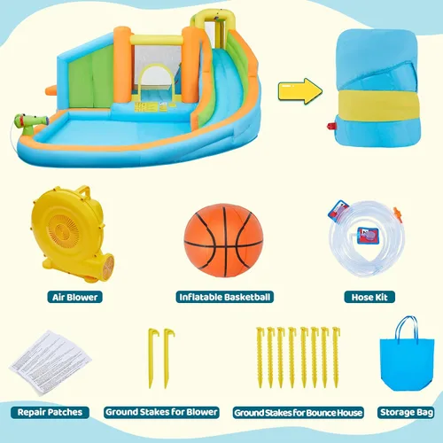 Vista 9 de Yaheetech - Castillo inflable de rebote para niños de 3 a 10 años W/ Splash Pool, Toy Market Stand, Bouncer Area, Slide, Climbing Wall, Storage