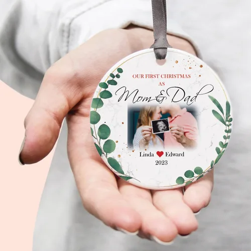 Vista 6 de Foto personalizada y nombre de nuevo papá, adorno de Navidad para nueva mamá, adorno personalizado de la primera Navidad del bebé, primera Navidad