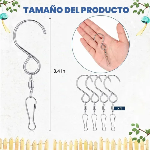 Vista 2 de Mudder Ganchos giratorios para colgar hilanderos de viento, tornados de cristal y suministros para fiestas (paquete de 4)