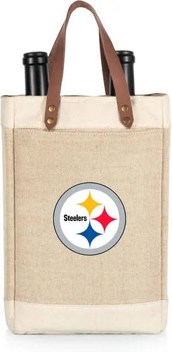 Vista 25 de PICNIC TIME NFL Pinot - Jute 2 Bottle Insulated Wine Bag - Wine Tote Bag - Wine Gift Bag, (Beige)