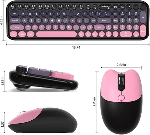 Vista 7 de Dilter Combo de teclado y mouse inalámbricos, teclado retro portátil con tamaño compacto, mouse conectado USB 2 en 1 para Windows 7/8/10, laptop