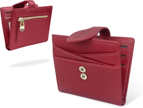 Vista 9 de CONISY Cartera pequeña para mujer, con bloqueo RFID, de piel, delgada, plegable, bolsillo frontal, cartera para mujer con cremallera, Negro, Moderno