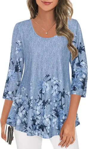 Vista 2 de Tencole Camisas de manga 34 para mujer, túnica elegante, ropa casual con estampado floral