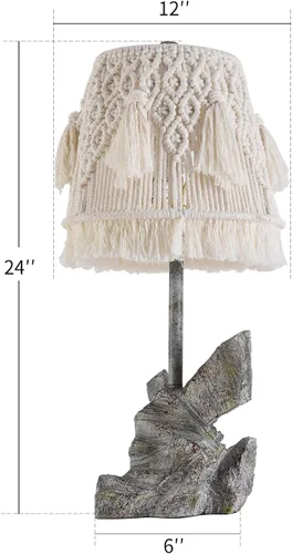 Vista 3 de Lámpara de escritorio retro de 24 pulgadas de alto con pantalla de macramé de cuerda de algodón bohemia y base de resina hecha a mano, lámpara
