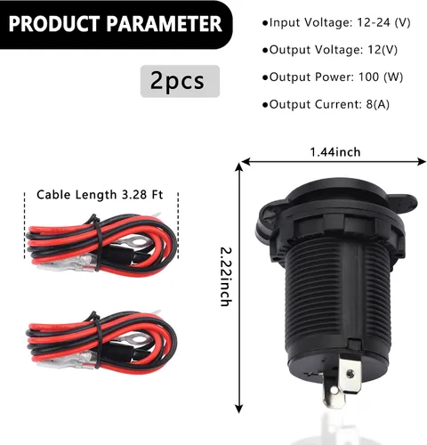 Vista 2 de 2 piezas de enchufe para encendedor de cigarrillos de 12 V, enchufe para encendedor de cigarrillos impermeable de 12 V para cargador de coche