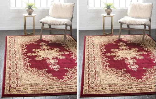 Vista 14 de Unique Loom - Alfombra clásica tradicional, colección Versalles, Polipropileno, Rojo/Borgoña