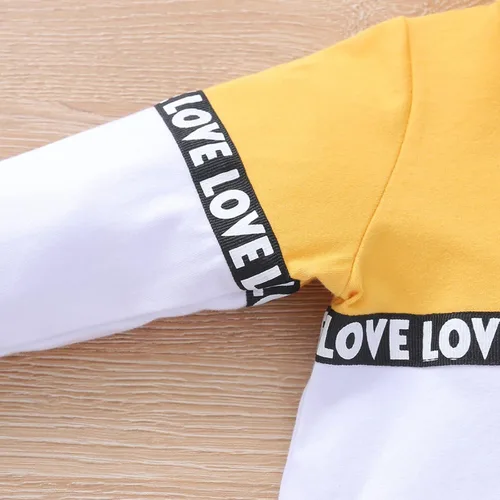 Vista 4 de PATPAT Conjunto de ropa para niños y niñas sudadera con capucha con estampado de letras de amor conjunto de bloque de color conjunto de traje de bebé