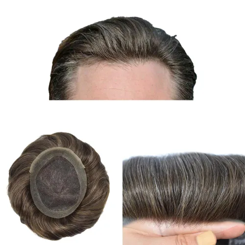 Vista 61 de Toupee For Men Real Human Hair Mens Toupee Hair Replacement System Swiss Lace Toupee For Men Natural Human Hair Piece Mens Toupee6*8"-90% density#2