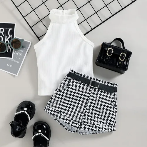 Vista 29 de TheFound Trajes de verano para niñas pequeñas, sin mangas, de punto acanalado, halter, pantalones cortos, ropa para recién nacidos, conjunto de 3