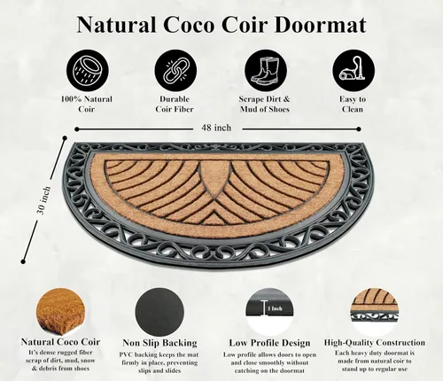 Vista 3 de A1HC Tapete para Puerta de Fibra de Coco Natural y Caucho, 30"x48" – Grueso, Duradero, Resistente, Anti-Desprendimiento, Resistente a la Medio