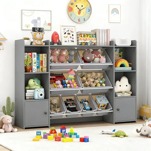 Vista 10 de Costzon Organizador de almacenamiento de juguetes para niños, estantería de 4 niveles con 8 cajones extraíbles, estantería Montessori para niños