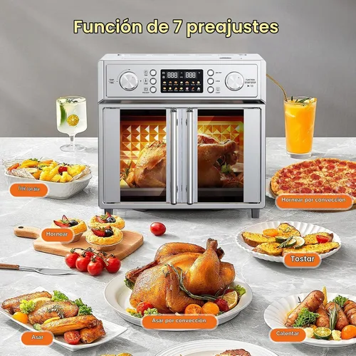 Vista 4 de Combinado de Tostador de Puerta Francesa Extra Grande con Freidora de Aire, Freidora de Aire de Puerta Doble Francesa de Gran Capacidad de 1700W