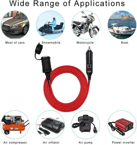 Vista 6 de SPARKING Cable de extensión para encendedor de cigarrillos de automóvil de 6 pies - Enchufe macho a toma hembra, cable resistente de 16AWG con luces