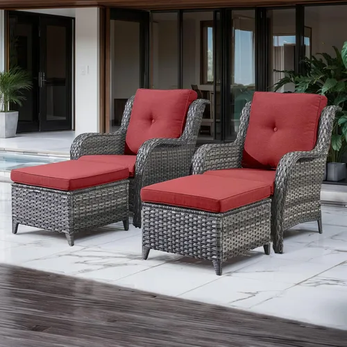 Vista 39 de HUMMUH Juego de 2 sillas de mimbre para patio, sillas de comedor de ratán de polietileno para exteriores, con cojines de asiento de 4 pulgadas