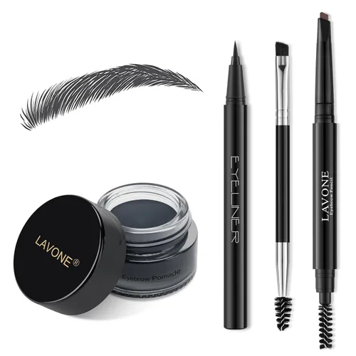 Vista 15 de LAVONE Kit de lápiz de sello para cejas, kit de maquillaje triple con lápiz de ceja impermeable, delineador, pomada de cejas y cepillo de cejas
