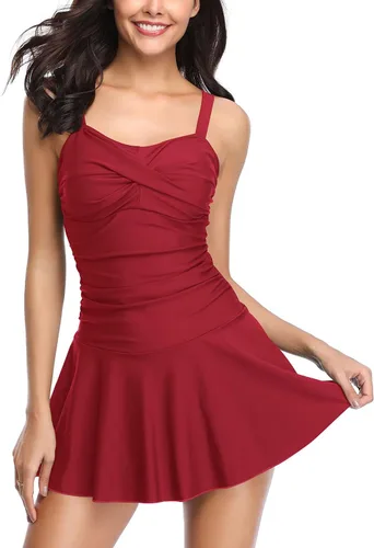 Vista 51 de SHEKINI Traje de baño de una pieza con falda fruncida cruzada para mujer Vestido de baño Traje de baño Albaricoque - Bw