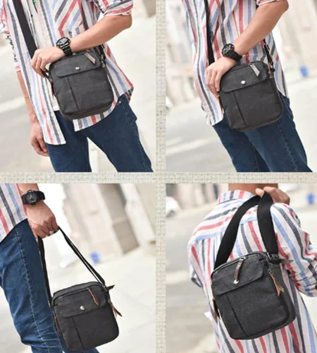 Vista 7 de Canvas Small Messenger for Men Women, Mini Crossbody Shoulder Chest Travel Bag, Multi-pocket Purse