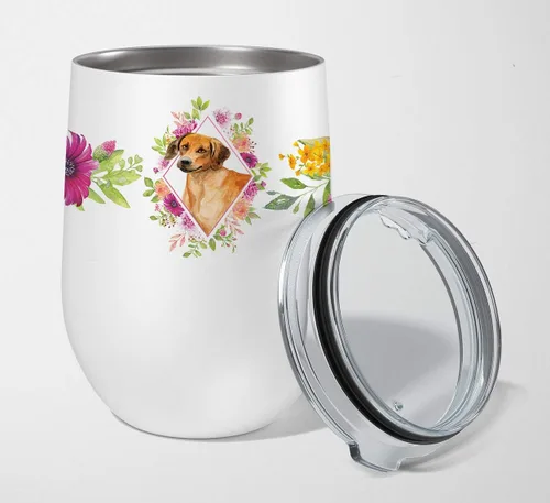 Vista 118 de Caroline's Treasures CK4110TBL12 Afghan Hound Pink Flowers - Vaso de vino aislado de acero inoxidable de 12 onzas con tapa, bonita taza de viaje