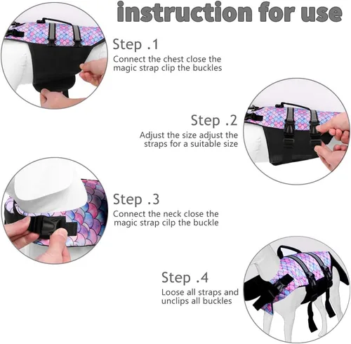 Vista 6 de Chaleco salvavidas para perros, tejido antidesgarros Ripstop, chaleco flotante ajustable para perros, reflectante, duradero, con asa de rescate