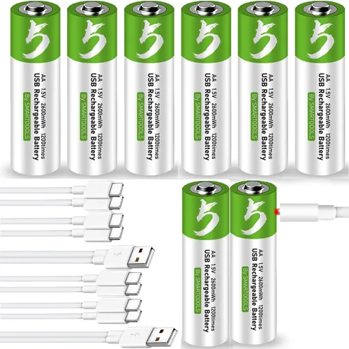 Vista 14 de Baterías C - Paquete de 2 baterías recargables C, batería de iones de litio de 5000 mWh, tamaño C, 1.5 V con cargador USB A a tipo C 2 en 1
