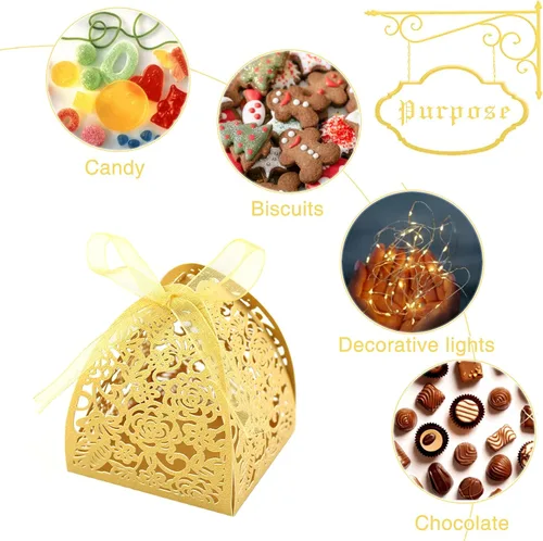 Vista 2 de Cajas de dulces de rosas cortadas con láser, cajas de regalo GOLF 70 unidades, cajas de regalo para despedida de soltera, cumpleaños, eventos
