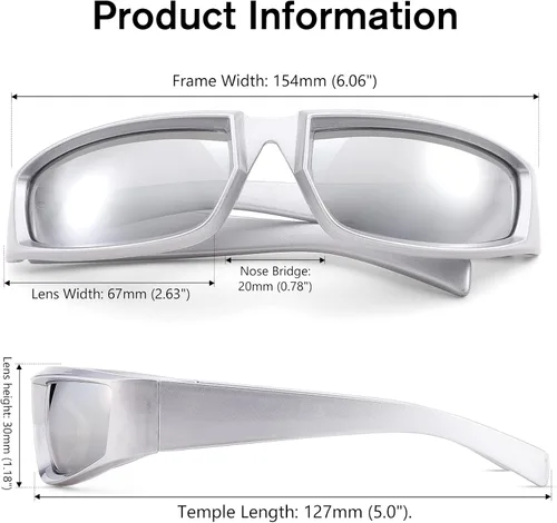 Vista 5 de COASION Gafas de sol envolventes para mujeres y hombres, gafas de sol rectangulares futuristas de moda, gruesas y gruesas, gafas de sol
