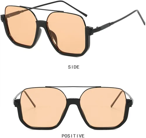 Vista 3 de HYLLE Gafas de sol estilo aviador retro de gran tamaño para mujeres y hombres, semirarimantes, cuadrados, de los años 70, a la moda, lindos tonos