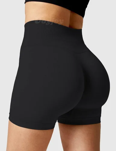 Vista 2 de VOYJOY Pantalones cortos deportivos de entrenamiento para mujer, cintura alta, sin costuras, control de abdomen, pantalones cortos deportivos