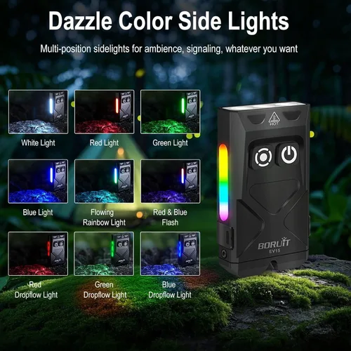 Vista 5 de BORUIT Linterna recargable pequeña EV15 con luz lateral UV y RGB de 365 nm Negro-EV15