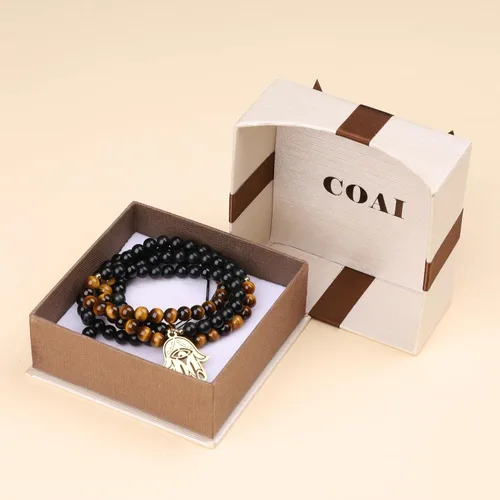 Vista 7 de COAI Collar de Mala con cuentas de piedra de mano Hamsa 108