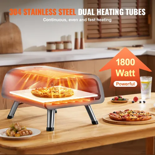 Vista 3 de VEVOR Horno eléctrico de pizza de 12 pulgadas, máquina para hacer pizza de acero inoxidable con piedra para pizza y espátula, calienta hasta 850 °F