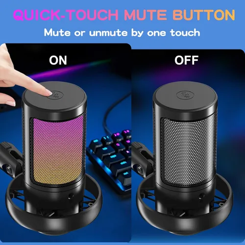 Vista 2 de KingSom - Micrófono USB para juegos, micrófono de condensador con cancelación de ruido con brazo articulado, micrófonos para podcast RGB