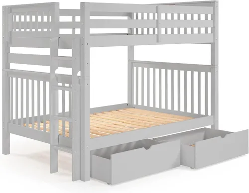 Vista 6 de Bedz King Literas de estilo misión matrimonial sobre tamaño matrimonial con escalera lateral y 2 cajones debajo de la cama, color gris