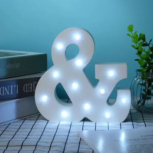 Vista 112 de Ulalaza Letrero de luz LED en blanco y negro, 2 letras AA alimentadas por batería para boda, fiesta de cumpleaños, lámpara de Navidad, luz nocturna