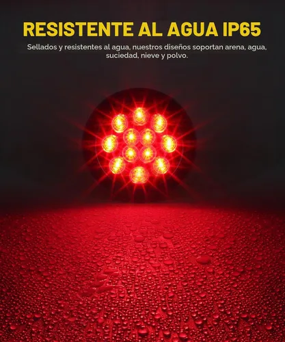 Vista 6 de Partsam 10 luces traseras LED redondas rojas de 3.9 in, 12 LED, montaje en brida de acero inoxidable, bisel cromado, resistente al agua, luces