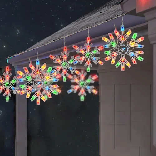Vista 2 de Dazzle Bright Luces navideñas de copo de nieve para exteriores, 100 unidades de 8.5 pies conectables, impermeables, luces de carámbano de Navidad