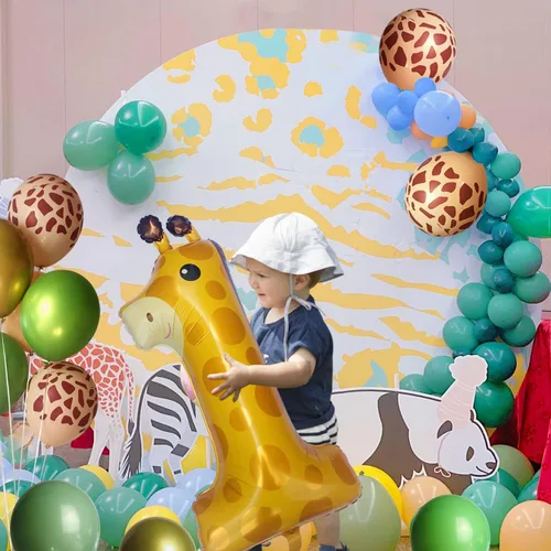 Vista 6 de Giraffe Wild One - Globos de animales de safari de 40 pulgadas, globos de la selva número 1 para primer cumpleaños, animales de granja, 1er globo