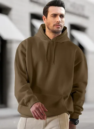 Vista 7 de JMIERR Sudaderas casuales de algodón con capucha y cuello de botón con cordón para hombre, sudaderas casuales de manga larga