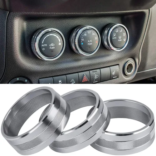 Vista 9 de Cubierta de botón de audio para aire acondicionado, decoración de anillo giratorio para interruptor, trim para Jeep Wrangler JK JKU Patriot Negro
